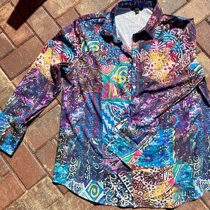 Vibrant Blue and Purple Casual Button Down Shirt